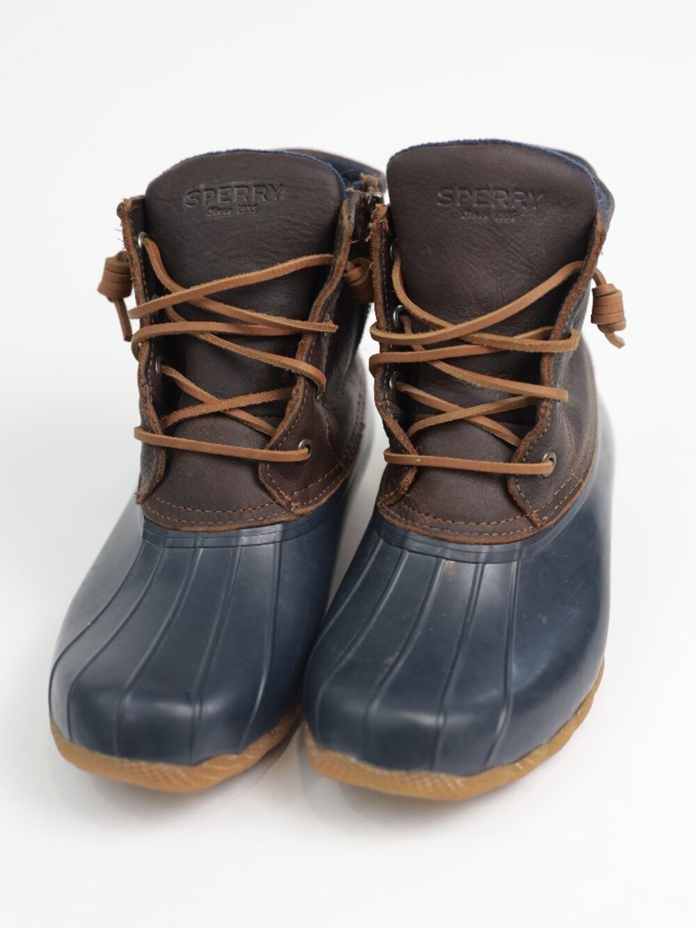 Sperry Women's Saltwater Duck Boots Waterproof Navy Brown Leather